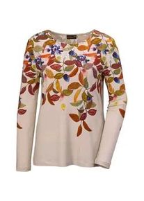Longpullover GOLDNER "Kurzgr&ouml;&szlig;e Bezauberndes Druckshirt mit Motivdruck", Damen, Gr. 23, beige (sand, gemustert), Obermaterial: 95% Viskose CV. 5% Elasthan EL., Sonstiges, Pullover Longpullover, Ohne