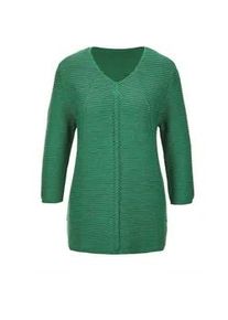 Rundhalspullover GOLDNER "Eleganter V-Ausschnitt Pullover", Damen, Gr. 52, gr&uuml;n (smaragd), Obermaterial: 50% Baumwolle CO. 50% Polyacryl PAN., gerade, Rippe, Pullover Rundhalspullover, Strick-Details