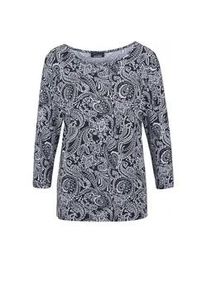 Print-Shirt GOLDNER "Kurzgr&ouml;&szlig;e 3/4-Arm-Shirt mit Paisleymuster", Damen, Gr. 23, schwarz (schwarz, wei&szlig;, gemustert), Obermaterial: 95% Viskose CV. 5% Elasthan EL., Basic, figurumspielend, Tubular, Shirts, Allover-Paisleymuster