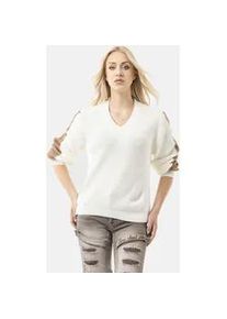 Cipo & Baxx Strickpullover CIPO & BAXX "WP260", Damen, Gr. L, ecru, 50% Baumwolle, 50% Polyacryl, gestreift, regular fit, V-Ausschnitt, Rippstrickb&uuml;ndchen, Pullover Strickpullover