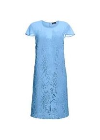 Abendkleid GOLDNER "Kleid aus sommerlicher Spitze", Damen, Gr. 42, N-Gr, blau (riviera), Obermaterial: 100% Polyester PES., festlich, Halbarm, Kleider Abendkleid, mit kleinen Fl&uuml;gel&auml;rmelchen
