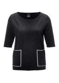 Madeleine Mode Longpullover MADELEINE "Strickpullover Eleganter Viskosepullover mit Rundhals", Damen, Gr. 44/46, schwarz (schwarz, wei&szlig;), Obermaterial: 65% Viskose CV. 35% Polyamid PA., Modern, normal, Pullover Longpullover