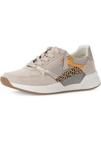 Keilsneaker Gabor ROLLINGSOFT, Damen, Gr. 37, beige kombiniert, Textil, Veloursleder, Schuhe, Freizeitschuh, Halbschuh, Schn&uuml;rschuh mit Kontrastbes&auml;tzen, G-Weite