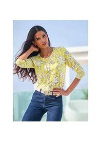 Langarmshirt Heine "Druck-Shirt", Damen, Gr. 44, limone, ecru, bedruckt, 95% Polyester, 5% Elasthan, bedruckt, gebl&uuml;mt, gemustert, mehrfarbig, Rundhals, Shirts Langarmshirt