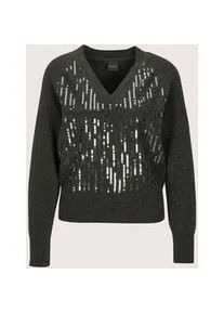 Madeleine Mode Longpullover MADELEINE "Feinstrickpullover Eleganter Wollpullover mit stilvollen Pailletten", Damen, Gr. 36/38, silber (bleigrau, silberfarben), Obermaterial: 100% Schurwolle WV., Modern, Pullover Longpullover, Hochwertiges Naturgarn