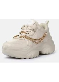 Plateausneaker Buffalo "Bliss Chain", Damen, Gr. 41, beige, goldfarben, Lederimitat, Schuhe Plateausneaker, Halbschuh, Schn&uuml;rschuh, Chunky Sneaker mit Zierkette