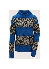 Madeleine Mode Langarmshirt MADELEINE "Sweatshirt Leo-Design Pullover mit Stehkragen", Damen, Gr. 40, blau (royalblau, multicolor), Obermaterial: 40% Polyamid PA. 35% Polyester PES. 25% Viskose CV., Modern, Shirts Langarmshirt