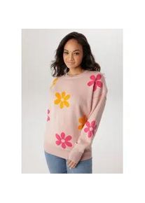 Strickpullover ANISTON PLUS, Damen, Gr. 54, rose, pink, orange, Strick, Obermaterial: 50% Viskose, 28% Polyester, 22% Polyamid, gebl&uuml;mt, Rundhals, B&uuml;ndchen, Pullover Strickpullover, mit eingestricktem Blumenmuster - NEUE KOLLEKTION