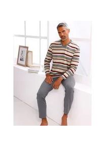 Schlafanzug, Damen, Gr. 44/46, anthrazit, hellgrau, geringelt, 100% Baumwolle, Homewear-Sets Schlafanzug