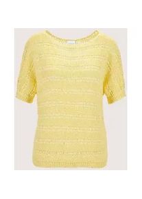 Madeleine Mode Longpullover MADELEINE "Pullover B&auml;ndchen-Pullover mit Glanz-Effekt", Damen, Gr. 40/42, beige (vanille), Obermaterial: 55% Baumwolle CO. 45% Polyester PES., Modern, normal, Pullover Longpullover