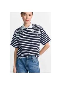 Poloshirt RICHROYAL, Damen, Gr. XS, midnight blau, Single Jersey, Obermaterial: 100% Baumwolle, gerade, Shirts, mit Blume-Applikationen, Gerade Form