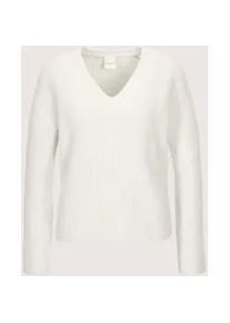 Madeleine Mode Longpullover MADELEINE "Strickpullover L&auml;ssiger Wollpullover mit V-Ausschnitt", Damen, Gr. 44/46, wei&szlig; (wollwei&szlig;), Obermaterial: 45% Wolle mw. 30% Kaschmir WS. 15% Viskose CV. 10% Polyamid PA., Modern, Pullover Longpullover, Aufweniges Rippenmuster