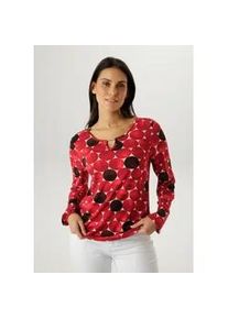 Langarmshirt Aniston SELECTED, Damen, Gr. 44, rot, rost, natur, schoko, Single Jersey, Obermaterial: 95% Viskose, 5% Elasthan, bedruckt, gemustert, figurumspielend h&uuml;ftbedeckend, Rundhals, elastischer Bund mit Gummizug, Shirts Langarmshirt, mit Cut-out und gro&szlig;fl&auml;chigen Kreis-Druck - NEUE KOLLEKTION