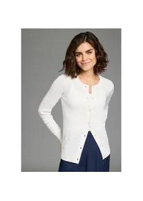 Strickjacke Laura Scott, Damen, Gr. 36/38, sanftes wei&szlig;, Feinstrick, Obermaterial: 50% Baumwolle, 50% Polyacryl, unifarben, figurbetont h&uuml;ftbedeckend, Rundhals, Rippb&uuml;ndchen, Strickjacken Strickjacke, mit Zopfstrickmuster und Knopfleiste