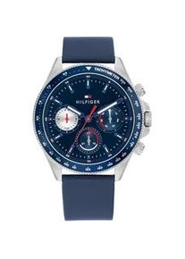 Multifunktionsuhr Tommy Hilfiger "CLARK", blau, silberfarben, Armbanduhren, Herren, Quarzuhr, Armbanduhr, Herrenuhr, Lederarmband, analog