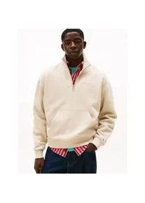 Tommy Hilfiger Sweatshirt TOMMY JEANS "TJM 90S SCRIPT RIB FLEECE", Herren, Gr. XL, gulf sand, Sweatware, Obermaterial: 80% Baumwolle, 20% Polyester, normal, B&uuml;ndchen, Sweatshirts Sweatshirt, Troyerkragen mit Rei&szlig;verschluss, normale Passform