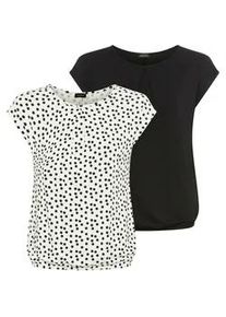 Print-Shirt Laura Scott, Damen, Gr. 44/46, punkte, schwarz, Jersey, Obermaterial: 95% Viskose, 5% Elasthan, gepunktet, unifarben, Basic, figurbetont h&uuml;ftbedeckend, Rundhals, Shirts, figurbetonte Passform, mit Rundhalsausschnitt, im 2er-Pack
