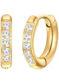 Paar Creolen EASTSIDE "Set: ES470", gelbgold, wei&szlig;, Ohrringe, Damen, 11,8,mit Zirkonia, Edelstahl, aus Edelstahl