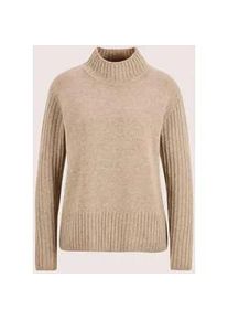 Madeleine Mode Longpullover MADELEINE "Kaschmirpullover Eleganter Strickpullover mit Stehkragen", Damen, Gr. 44/46, beige (beige, melange), Obermaterial: 45% Wolle mw. 30% Kaschmir WS. 15% Viskose CV. 10% Polyamid PA., Modern, Pullover Longpullover, Strickmuster-Mix