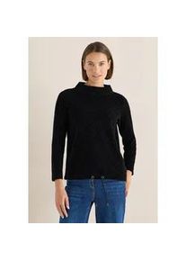 Langarmshirt Cecil, Damen, Gr. M (40), schwarz, Web, 70% Baumwolle, 27% Polyester, 3% Elasthan, Strukturmuster, comfort fit normal, hoch geschlossener Ausschnitt, B&uuml;ndchen, Shirts Langarmshirt, mit Struktur-Muster