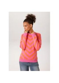 Strickpullover Aniston CASUAL, Damen, Gr. 44, pink, orange, Strick, Obermaterial: 50% Viskose (LENZINGTM), 28% Polyester, 22% Polyamid, gemustert, figurumspielend h&uuml;ftlang, Rundhals, Rippstrickb&uuml;ndchen, Pullover Strickpullover, im trendfarbenem Zick-Zack-Muster - NEUE KOLLEKTION