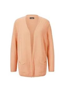 Strickjacke GOLDNER "Kurzgr&ouml;&szlig;e Cardigan in langer offener Form", Damen, Gr. 25, orange (pfirsich), Obermaterial: 100% Kaschmir WS., figurumspielend, Rippe, Pullover Strickjacke, Aufwendig in Form gestrickt