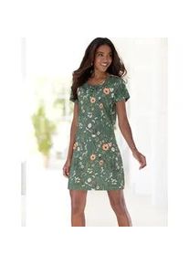 Nachthemd Lascana, Damen, Gr. 48/50, N-Gr, blau (gr&uuml;n, gemustert), Single Jersey, Obermaterial: 50% Baumwolle, 50% Viskose, gebl&uuml;mt, bequem kurz, Rundhals, eingesetzt, Kleider Nachthemd, mit sch&ouml;nem Blumenprint und Knopfleiste