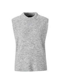 Rundhalspullover GOLDNER "Kurzgr&ouml;&szlig;e Edler Rippstrick Pullunder, Stehkragen", Damen, Gr. 23, grau (grau, melange), Obermaterial: 76% Polyester PES. 15% Polyamid PA. 6% Schurwolle WV. 3% Elasthan EL., keine/nicht relevant, Pullover Rundhalspullover, Leicht &uuml;berschnittene Schulter