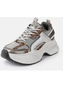 Plateausneaker Buffalo "Yuno one", Damen, Gr. 37, wei&szlig;, silberfarben, leo, Lederimitat, Textil, metallic, Schuhe Plateausneaker, Halbschuh, Schn&uuml;rschuh, Retro-Sneaker mit Memory Foam Innensohle