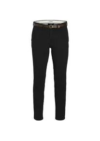 Jack & Jones Chinohose JACK & JONES "JPSTMARCO ADAM BELTED CHINO", Herren, Gr. 33, L&auml;nge 32, schwarz, Web, Obermaterial: 98% Baumwolle, 2% Elasthan, unifarben, slim fit kn&ouml;chellang, Hosen Chinohose