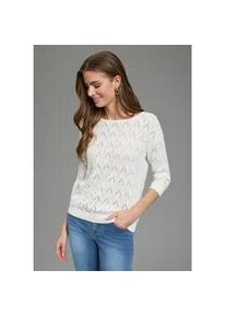 Ajourpullover Laura Scott, Damen, Gr. 40/42, wei&szlig;, Strick, Obermaterial: 50% Baumwolle, 50% Polyacryl, unifarben, figurumspielend h&uuml;ftlang, U-Boot-Ausschnitt, Rippb&uuml;ndchen, Pullover, mit femininen Lochmuster, 3/4 &Auml;rmeln und U-Boot Ausschnitt