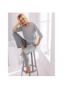 w&auml;schepur Pyjamaoberteil W&Auml;SCHEPUR "Schlafanzug-Shirt", Damen, Gr. 48/50, wei&szlig;, steingrau, geringelt, 100% Baumwolle, gemustert, gestreift, Shirts