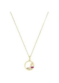 Kette mit Anh&auml;nger Amor "Schmuck Geschenk, Perle", gelbgoldfarben, pink, wei&szlig;, Halsketten, Damen, Silber 925 (Sterlingsilber), L: 45 B: 1mm, mit Zirkonia (synth.) - mit Muschelkernperle, B:1mm