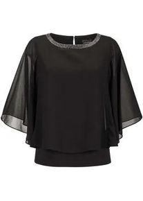 Kurzarmbluse GOLDNER "Edle Chiffonbluse, U-Boot-Ausschnitt", Damen, Gr. 38, schwarz, Obermaterial: 100% Polyester PES., figurumspielend, Sonstiges, Blusen, Glitzersteine