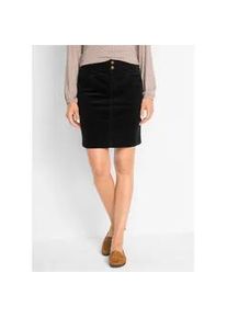 Cordrock bonprix "Stretch-Cordrock", Damen, Gr. 50, schwarz, Cord, Obermaterial: 98% Baumwolle, 2% Elasthan, unifarben, gerade ca. Mitte Oberschenkel, R&ouml;cke, aus Baumwolle, kurz bis Mitte Oberschenkel, gerade Passform