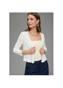 Strickjacke Laura Scott, Damen, Gr. 40/42, sanftes wei&szlig;, Strick, Obermaterial: 70% Viskose, 30% Polyamid, unifarben, figurbetont taillenlang, tiefer V-Ausschnitt, Strickkante, Strickjacken Strickjacke, mit femininer Wellenkante