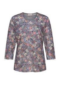 Print-Shirt GOLDNER "Raffiniertes Druckshirt mit 3/4-Arm", Damen, Gr. 40, grau (grau, bunt), Obermaterial: 95% Polyester PES. 5% Elasthan EL., normal, Sonstiges, Shirts, Ohne
