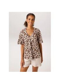 Schlupfbluse Aniston CASUAL, Damen, Gr. 40, ecru, dunkelbraun, beige, Web, Obermaterial: 100% Baumwolle, bedruckt, gemustert, figurumspielend h&uuml;ftlang, V-Ausschnitt, weit, Blusen Schlupfbluse, im farbharmonischen Leoprint - jedes Teil ein Unikat - NEUE KOLLEKTION