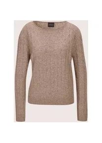 Madeleine Mode Longpullover MADELEINE "Strickpullover Eleganter Wollpullover mit Zopfmuster", Damen, Gr. 48, beige (taupe, melange), Obermaterial: 100% Schurwolle WV., Modern, Pullover Longpullover, Allover-Zopfmuster