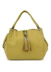 Schultertasche Harpa "UZAY", Damen, Gr. B/H/T: 12,5cm x 33cm x 38,5cm, limette, Polyurethan (PU), unifarben, Taschen Schultertasche, mit dekorativer Troddel