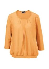 Kurzarmbluse GOLDNER "Chiffon-Shirt mit 3/4-Arm, Rundhals", Damen, Gr. 44, gelb (safran), Obermaterial: 95% Viskose CV. 5% Elasthan EL., Casual, Sonstiges, Blusen, keine/nicht relevant