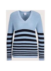 Madeleine Mode Longpullover MADELEINE "Strickpullover Moderner Strickpullover im Ringel-Design", Damen, Gr. 40/42, blau (bleu, marine), Obermaterial: 50% Baumwolle CO. 50% Polyacryl PAN., Modern, Pullover Longpullover, Edles Perlfang-Muster