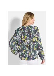 Kurzarmbluse GOLDNER "Blusentunika mit H&auml;kelband, Langarm", Damen, Gr. 44, gr&uuml;n (gr&uuml;n, gemustert), Obermaterial: 100% Viskose CV., figurumspielend, Blusen, H&auml;kelband