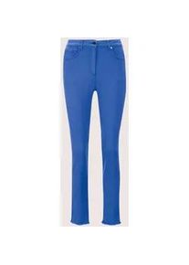 Madeleine Mode Regular-fit-Jeans MADELEINE "Jeans Mid Waist Skinny-Hose mit Fransen", Damen, Gr. 19, K-Gr, blau (royalblau), Obermaterial: 92% Baumwolle CO. 6% Polyester PES. 2% Elasthan EL., Jeans