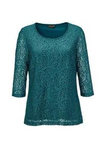 Kurzarmbluse GOLDNER "Elegantes Blusenshirt mit Glanzeffekt", Damen, Gr. 42, gr&uuml;n (smaragd), Obermaterial: 100% Polyester PES., Tubular, Blusen, Blickdicht durch eingearbeitetes Top