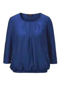 Kurzarmbluse GOLDNER "Kurzgr&ouml;&szlig;e Chiffon-Shirt mit 3/4-Arm, Rundhals", Damen, Gr. 25, blau (royalblau), Obermaterial: 95% Viskose CV. 5% Elasthan EL., Casual, Gerade, Blusen, keine/nicht relevant