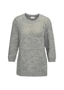 Rundhalspullover GOLDNER "Pullover mit sch&ouml;nem Ajourmuster", Damen, Gr. 38, gr&uuml;n (baummoos, gemustert), Obermaterial: 87% Baumwolle CO. 13% metallisierte Fasern MTF., Rippe, Pullover Rundhalspullover, Feminine Ajoureins&auml;tze