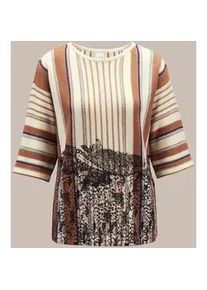 Madeleine Mode Longpullover MADELEINE "Pullover Streifen-Pullover mit Paisley-Druck", Damen, Gr. 48, wei&szlig; (wollwei&szlig;, multicolor), Obermaterial: 90% Schurwolle WV. 10% Kaschmir WS., Modern, Pullover Longpullover