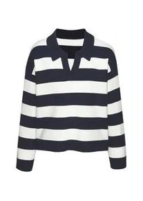 Polokragenpullover Lascana, Damen, Gr. 32/34, blau (marine, wei&szlig;), Strick, Obermaterial: 72% Viskose, 28% Polyester, gestreift, gerade h&uuml;ftlang, Pullover
