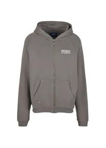 Kapuzenpullover PEQUS "PEQUS PEQUS Back Logo Zip Hoodie", Herren, Gr. L, grau, 100% Baumwolle, mehrfarbig, relaxed fit, ohne Ausschnitt, Pullover Kapuzenpullover